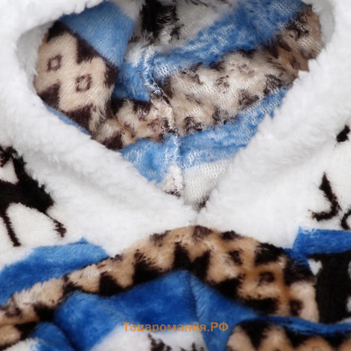 Комбинезон "Олени" с капюшоном, размер M (ДС 30 см, ОГ 40 см, ОШ 30 см), голубой