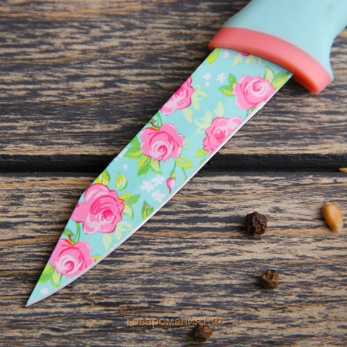 Нож кухонный с антиналипающим покрытием «Цветочки», лезвие 8 см