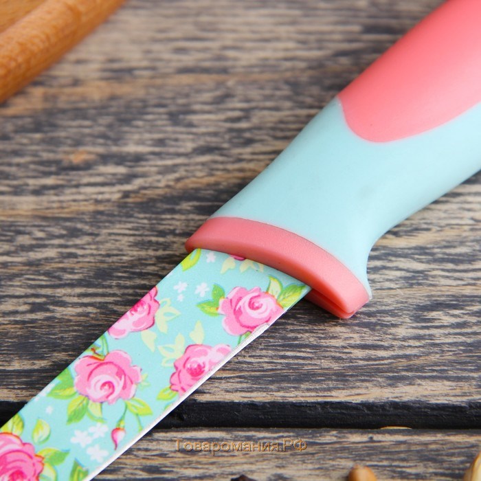 Нож кухонный с антиналипающим покрытием «Цветочки», лезвие 8 см