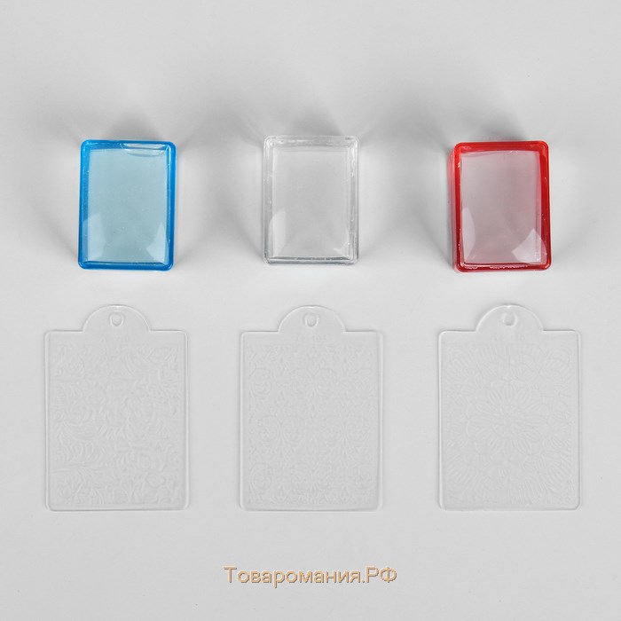 Набор для стемпинга, 2 предмета: штампик 3,5 × 2,5 см, скребок-пластина 5,4 × 4,2, цвет красный/прозрачный