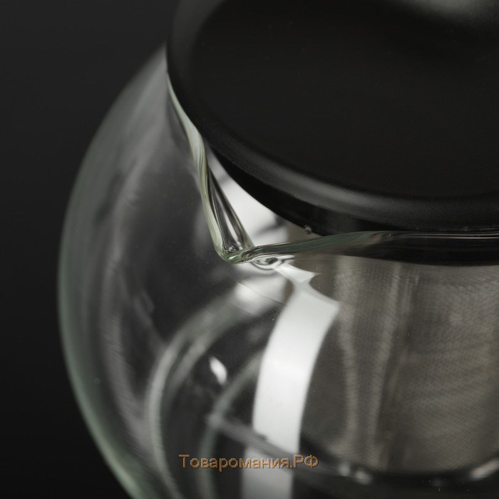 Чайник стеклянный заварочный «Любава», 1,25 л, с металлическим ситом, цвет чёрный