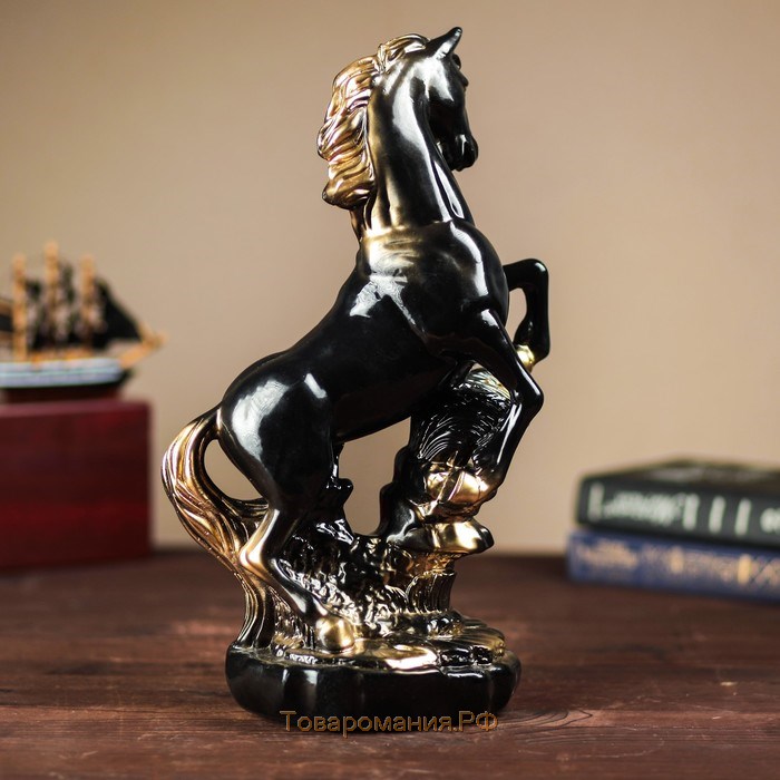 Статуэтка "Конь на дыбах", чёрная, гипс, 38 см, микс