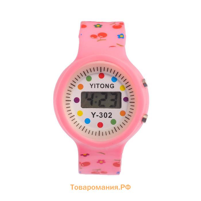 Часы наручные электронные, детские "Горошина", ремешок силикон,  l-22 см, фиолетовые