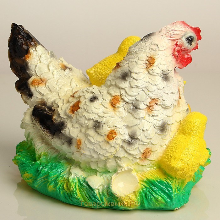 Садовая фигура "Курица наседка с цыплятами" пестрая, 28х22см