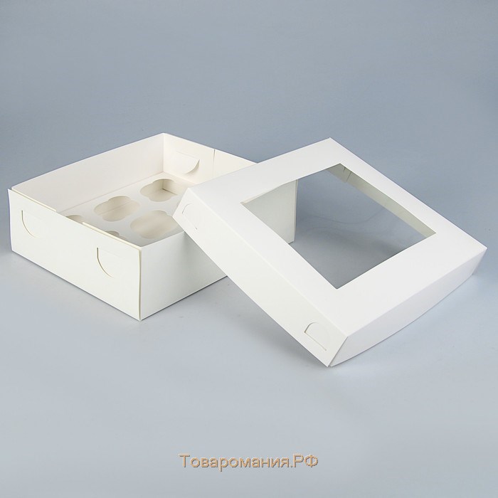 Коробка на 9 капкейков с окном, белая, 25 х 25 х 10 см