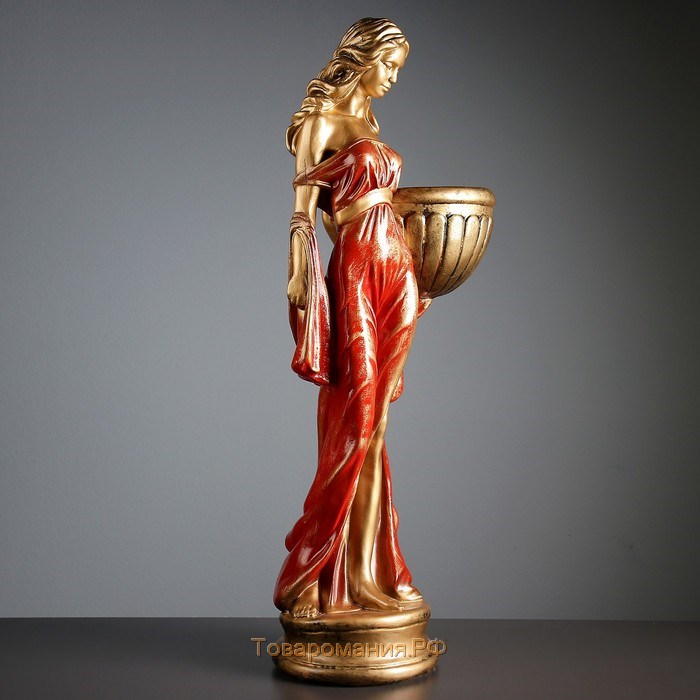 Фигура с кашпо "Девушка в платье", бронза красный, 1,2 л/84 см