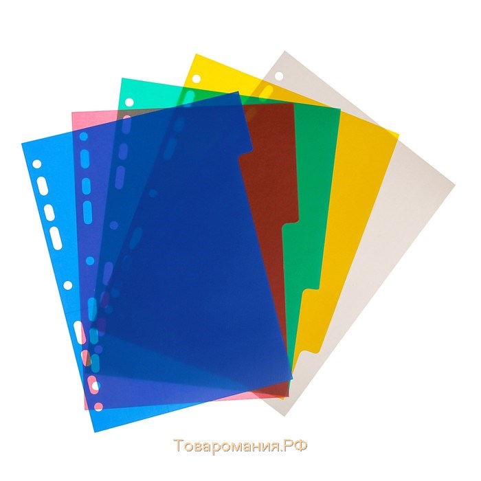 Набор разделителей листов А5 Office-2000, 5 листов без индексации, цветные, пластик 120 мкм