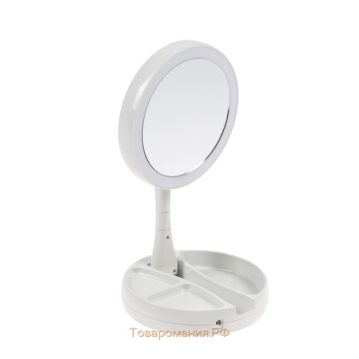 Зеркало KZ-09, подсветка, настольное, 30 × 16 × 16 см, увеличение х 10, USB, белое