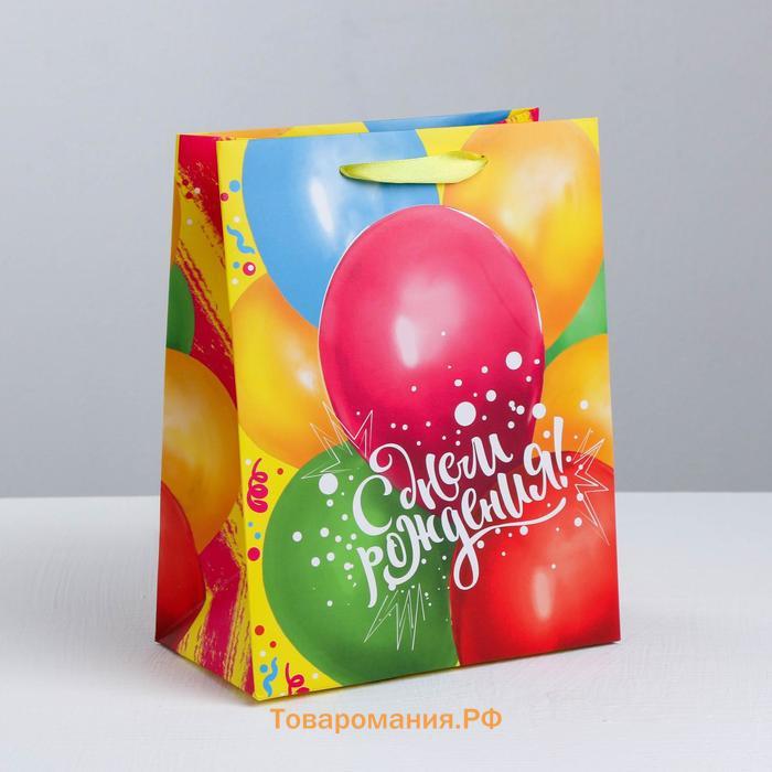 Пакет подарочный ламинированный вертикальный, упаковка, «В твой день рождения», M 25.5 х 30 х 9 см