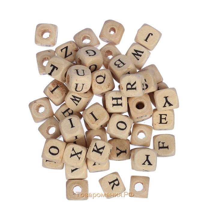 Бусины "Английский алфавит" деревянные с буквами 1х1 см (набор 96 шт)