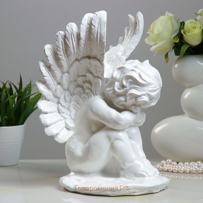 Фигура "Ангел средний с крыльями" белый, 18х28х20см