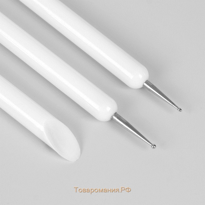 Набор для наращивания и дизайна ногтей: точечная кисть - дотс 2 шт, точечная кисть - пушер, 15 см, цвет белый