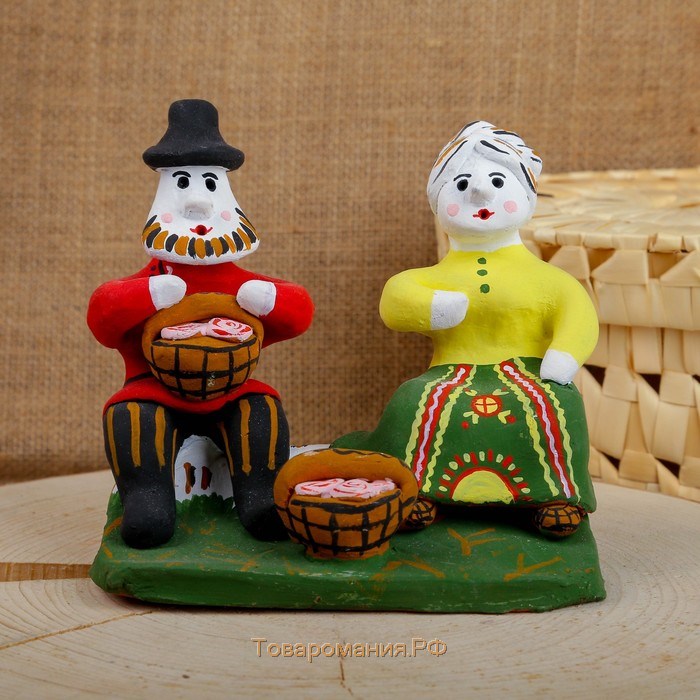 Сувенир «Мужик с бабой на пнях», 16×7×14,5 см, каргопольская игрушка
