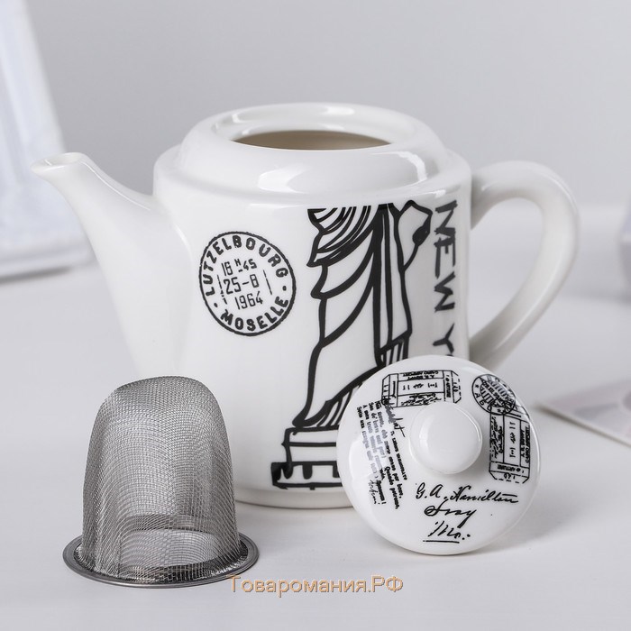 Набор чайный керамический «Страны», 3 предмета: чайник 400 мл, 2 кружки 230 мл, рисунок МИКС