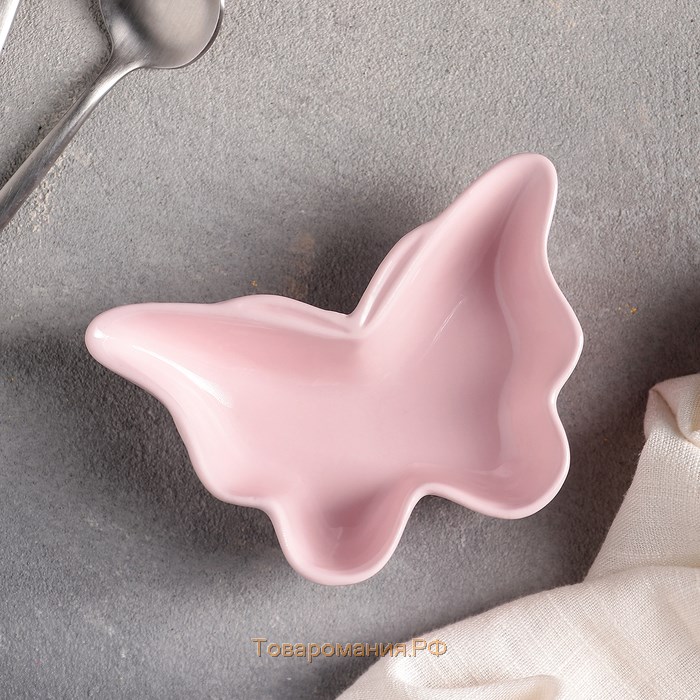 Блюдо керамическое «Бабочка», 11×7,5×3 см, цвет розовый