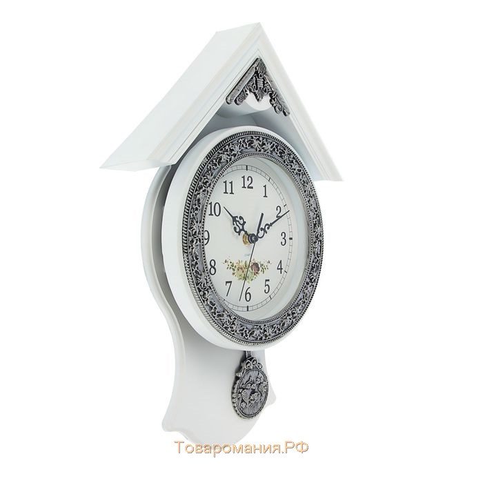Часы настенные, серия: Маятник, "Белый домик", дискретный ход, 40 х 29 см, d-16 см