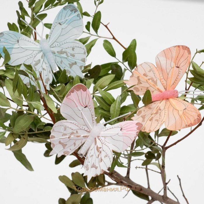 Бабочка для декора и флористики, на прищепке, пластиковая, микс, 1 шт., 7,5 х 7 х 1 см