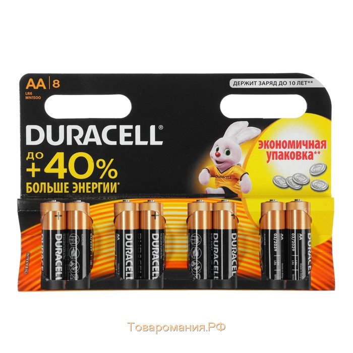 Батарейка алкалиновая Duracell Basic, AA, LR6-8BL, 1.5В, блистер, 8 шт.
