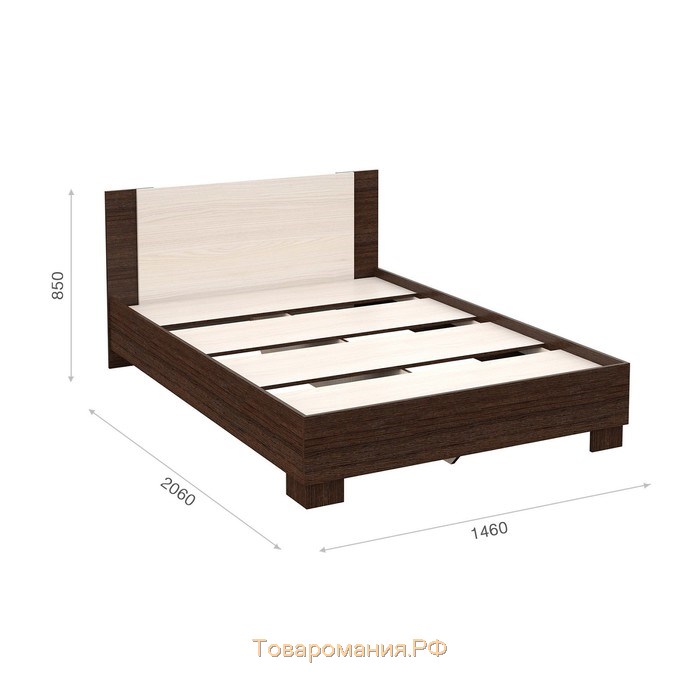 Кровать «Аврора» без ПМ, 140 × 200 см, со встроенным основанием, цвет венге / дуб молочный