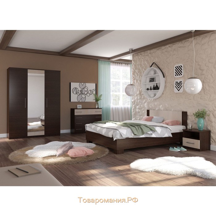 Кровать «Аврора» без ПМ, 140 × 200 см, со встроенным основанием, цвет венге / дуб молочный