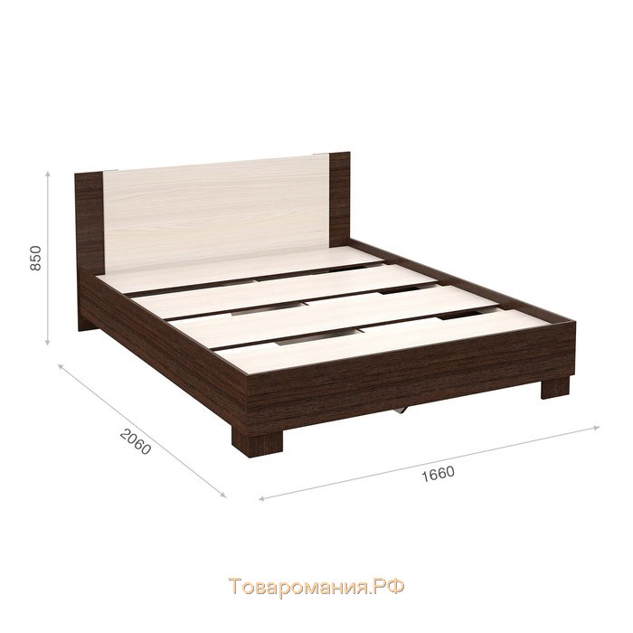 Кровать «Аврора» без ПМ, 160 × 200 см, со встроенным основанием, цвет венге / дуб молочный