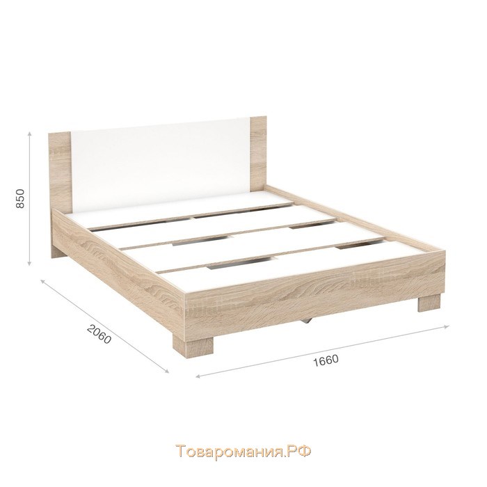 Кровать «Аврора» без ПМ, 160 × 200 см, со встроенным основанием, цвет сонома / белый
