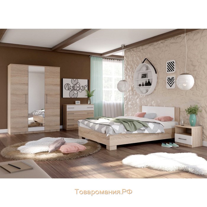 Кровать «Аврора» без ПМ, 160 × 200 см, со встроенным основанием, цвет сонома / белый
