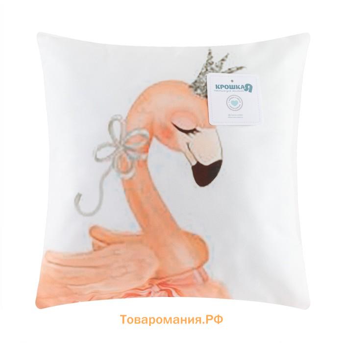 Подушка "Крошка Я" Розовый фламинго, 45х45 см, СОРТ 2 велюр, 100% п/э