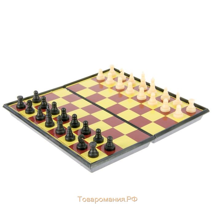 Настольная игра 2 в 1 "Баталия": шашки, шахматы,  доска пластик 16.5х16.5см
