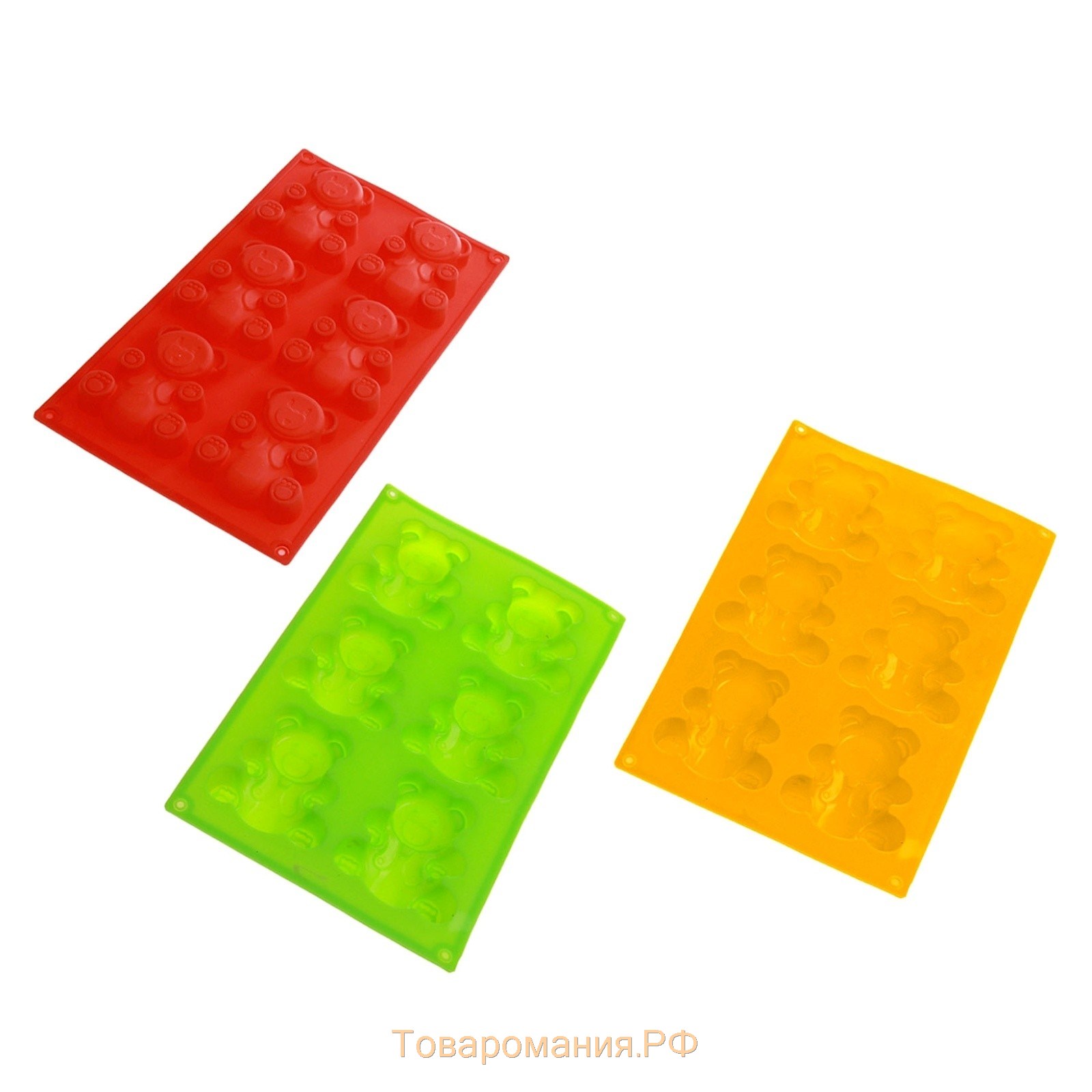 Форма для выпечки «Животные.Мишка», силикон, 28,5×17 см, 6 ячеек (8,5×7 см), цвет оранжевый