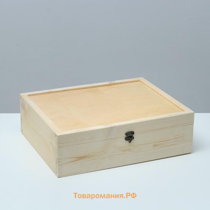 Подарочный ящик 35×29×11 см деревянный, крышка фанера 4 мм, фурнитура