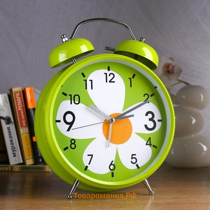 Часы - будильник настольные "Ромашка", с подвесом, дискретный ход, d-20 см, 32 х 23 см, 2АА