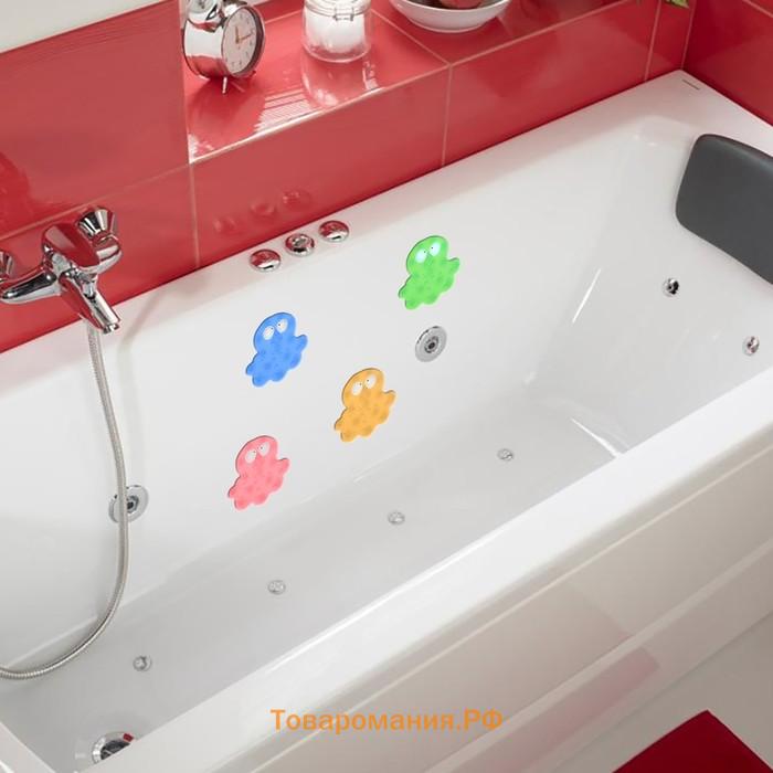 Набор мини-ковриков в ванну на присосках «Медуза», 11×12 см, 6 шт, цвет МИКС