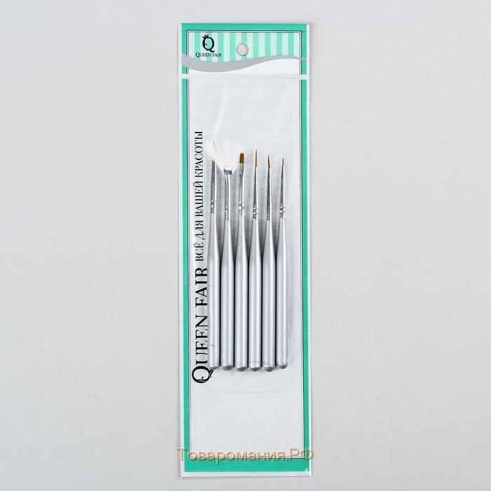 Набор кистей для наращивания и дизайна ногтей, 6 шт, 14 см, цвет серебристый