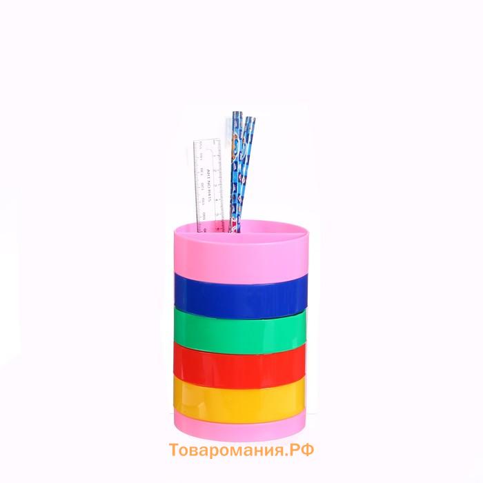Настольный набор детский "Веер-радуга", из 5 предметов: подставка, ножницы, линейка, 2 карандаша, МИКС