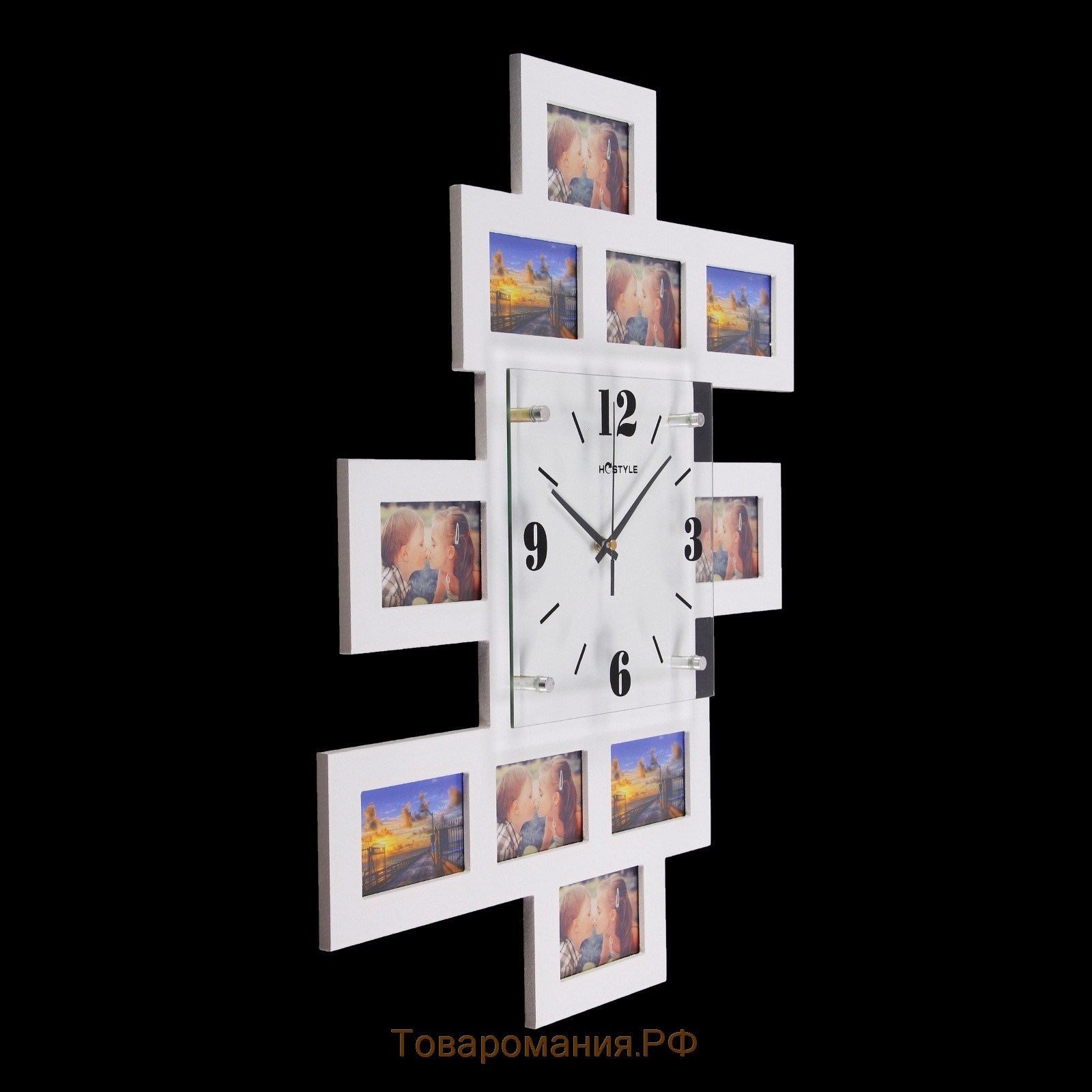 Часы настенные "Хайтек. Пирамида", белые + 10 фоторамок 10 × 15 см