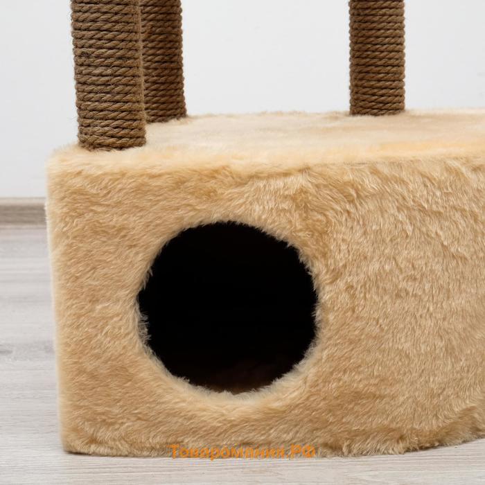 Комплекс для кошек с когтеточкой, угловой, с гамаком, 48 х 48 х 171 см, джут, искусственный мех, беж