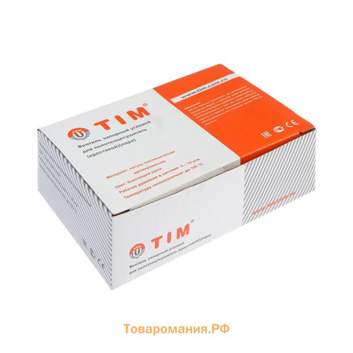 Вентиль угловой для полотенцесушителя TIM KV10-LFF042, вн.1"х1/2", ручка крест, хром, 2 шт.