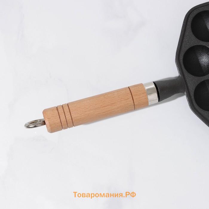 Сковорода чугунная «Сферос», 14 ячеек, 36×17×2,5 см, деревянная ручка