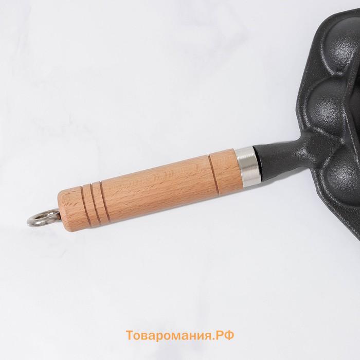 Сковорода чугунная «Сферос», 14 ячеек, 36×17×2,5 см, деревянная ручка