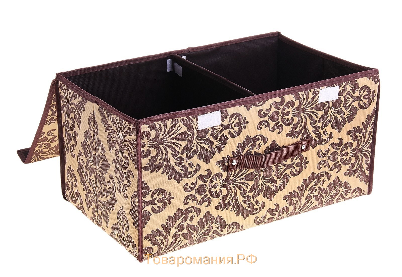 Короб для хранения с двойной крышкой 50х30х25 см "Вензель", цвет коричнево-бежевый