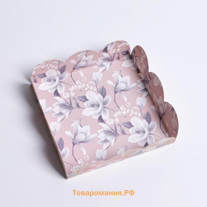 Коробка кондитерская с PVC-крышкой, упаковка, «Цветы», 10,5 х 10,5 х 3 см