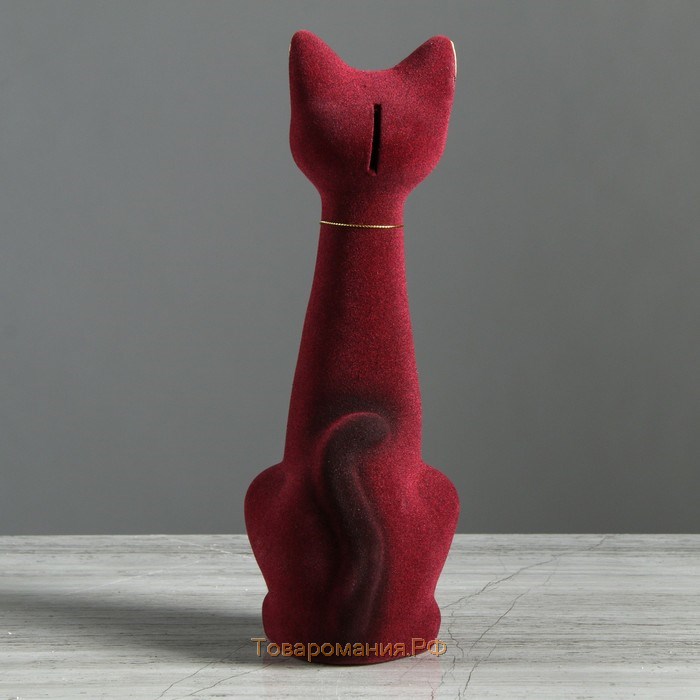 Копилка "Кот Мурзик", покрытие флок, бордовая, 29 см