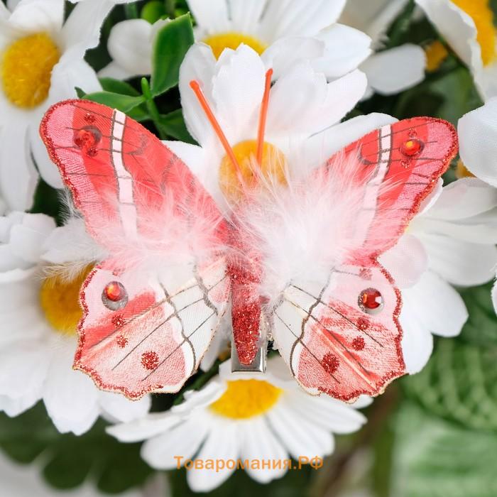 Бабочки для декора и флористики, на прищепке, пластиковые, красные, микс, 5 см и 8 см
