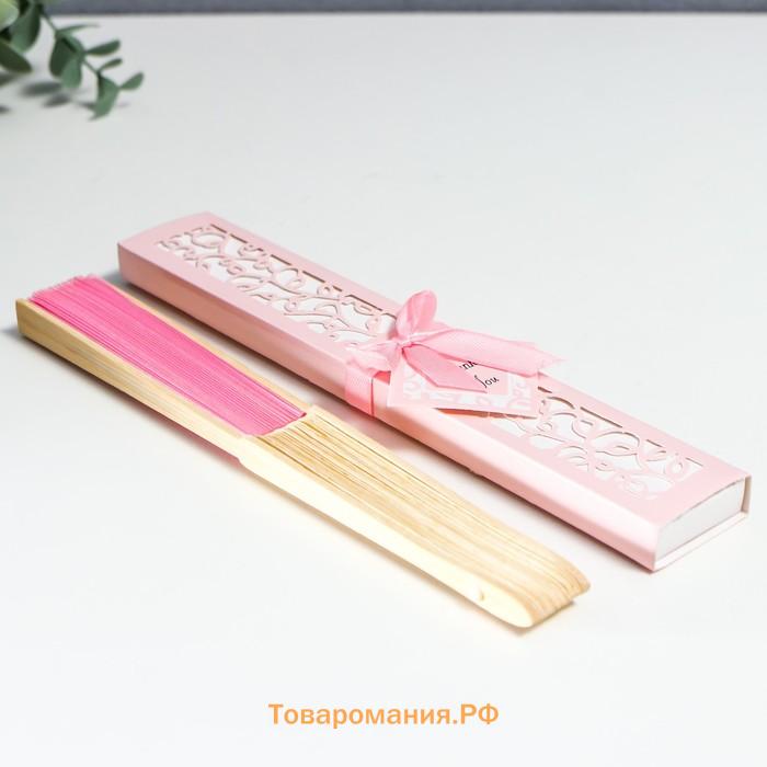 Веер бамбук, текстиль h=21 см "Моноцвет" в коробке, розовый