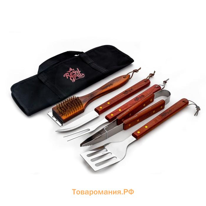 Набор аксессуаров для гриля, 5 предметов, сумка: вилка, лопатка, щипцы, щётка-скребок, нож