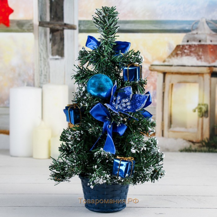 Ёлка декор "Новогодний восторг" 30 см, синяя пуансетия
