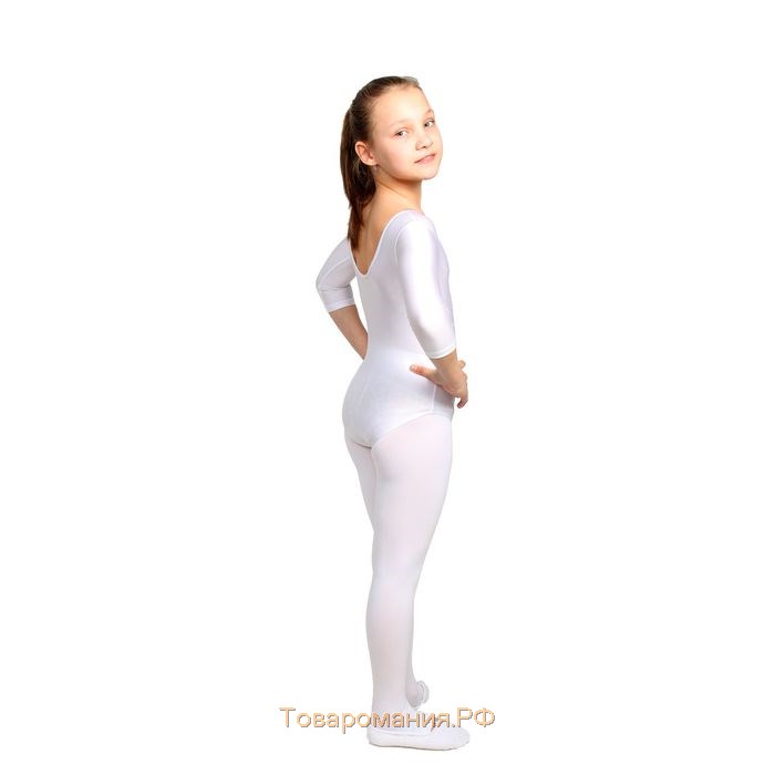 Купальник гимнастический Grace Dance, с рукавом 3/4, р. 32, цвет белый