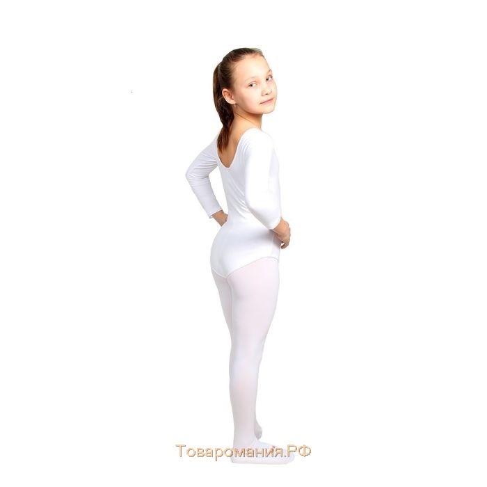 Купальник гимнастический Grace Dance, с длинным рукавом, р. 30, цвет белый