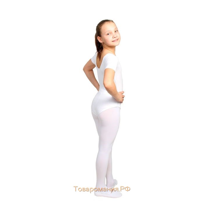 Купальник гимнастический Grace Dance, с коротким рукавом, р. 32, цвет белый
